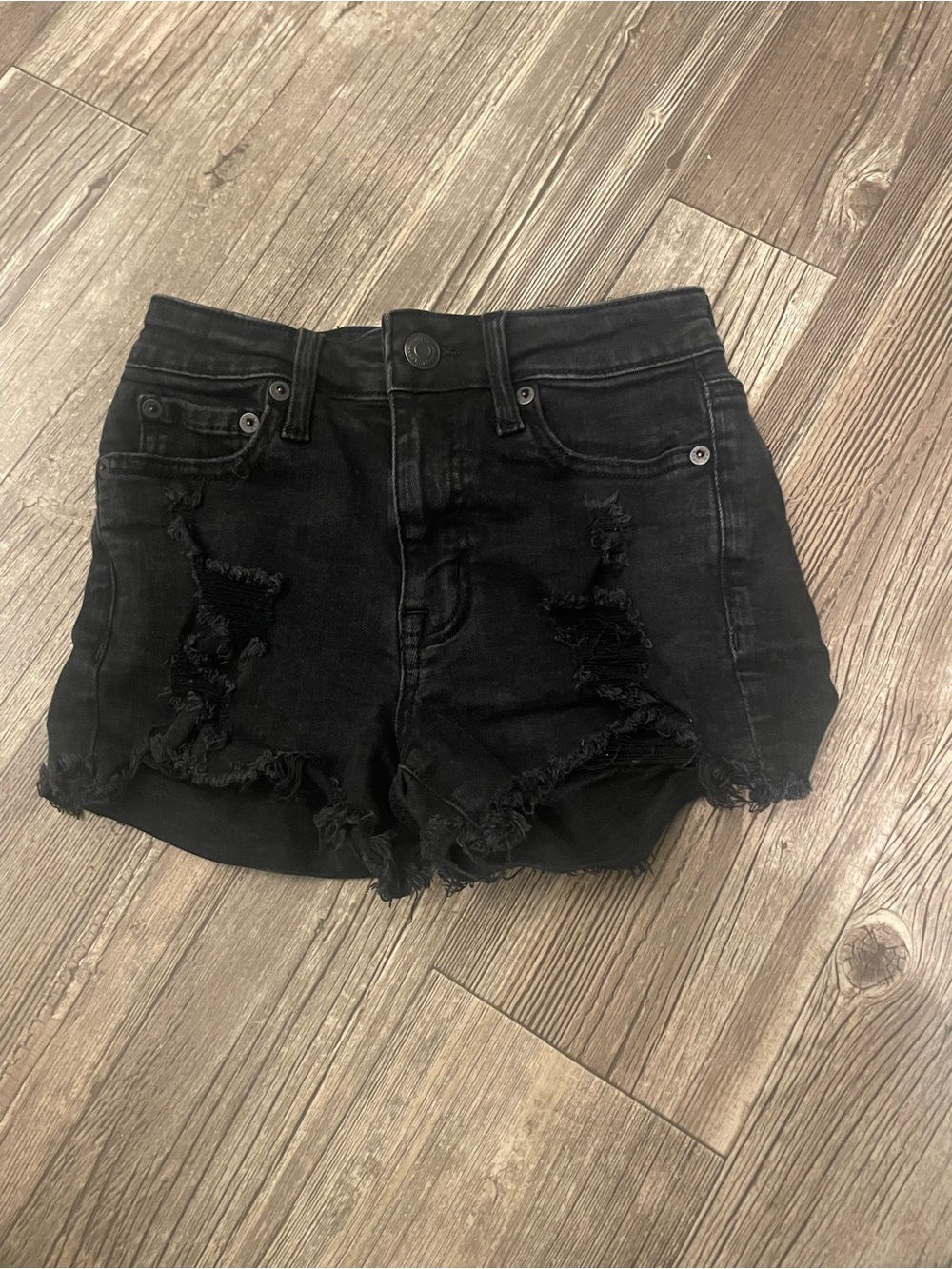 Aeropostale Black Distressed Denim Jean Shorts